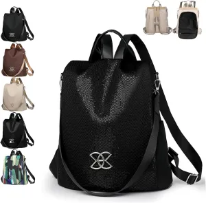 Anti-Theft Large Capacity Backpack for Women, Waterproof Oxford Crossbody Bag with Adjustable Strap for Travel Use (Black sequins)