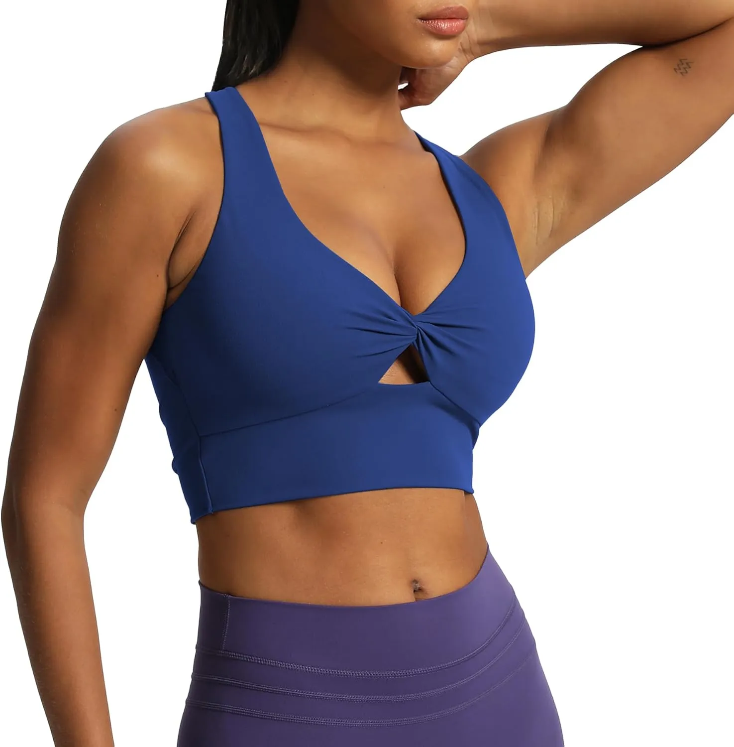 Aoxjox Women's Workout Sports Bras Twist Front Fitness Padded Training Gym Bra Yoga Crop Lola Tank Top