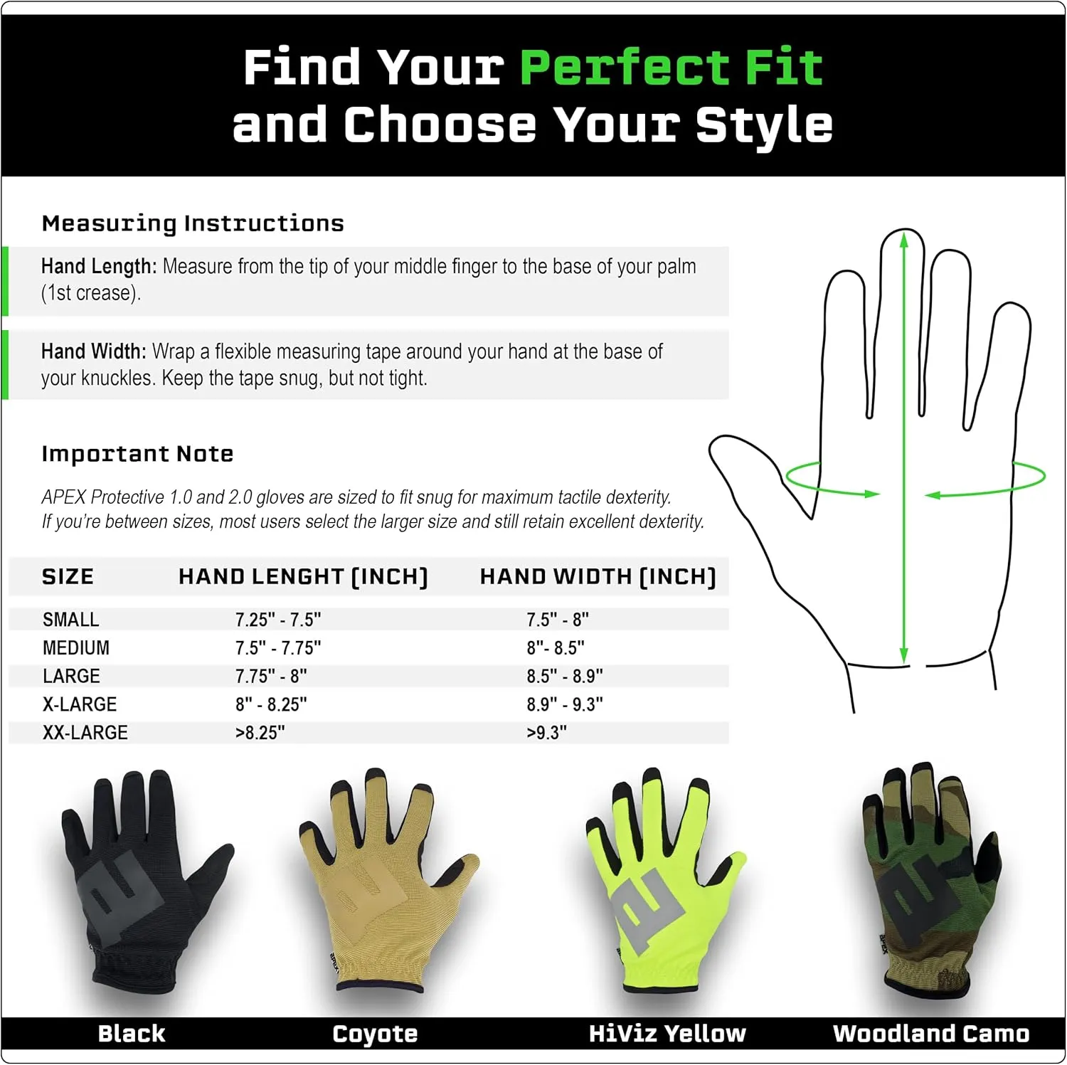 APEX 1.0 High Dexterity Gloves for Work, Tactical, Shooting, Hunting, Multi Sport, Outdoor Protection, Full Finger, Snug Secure Fit, Breathable Design