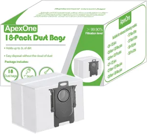 ApexOne 18 Packs Vacuum Dust Bags for Roborock S8 Pro Ultra/ S8 / S7 Max Ultra/ S7 MaxV Ultra/ Q5 / Q7 / Q7 Max / Q5 Pro / Q8 Max  Clean Base Automatic Dirt Disposal Cleaners, 3L Large Capacity