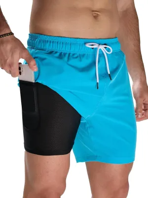 Arcweg Mens Swim Trunks with Compression Liner 2 in 1 Beach Swimming Trunks Quick Dry Swim Shorts with Zipper Pockets