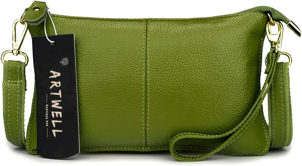Artwell Genuine Leather Clutch Wallet For Women Wristlet Envelop Crossbody Purse Card Shoulder Bag