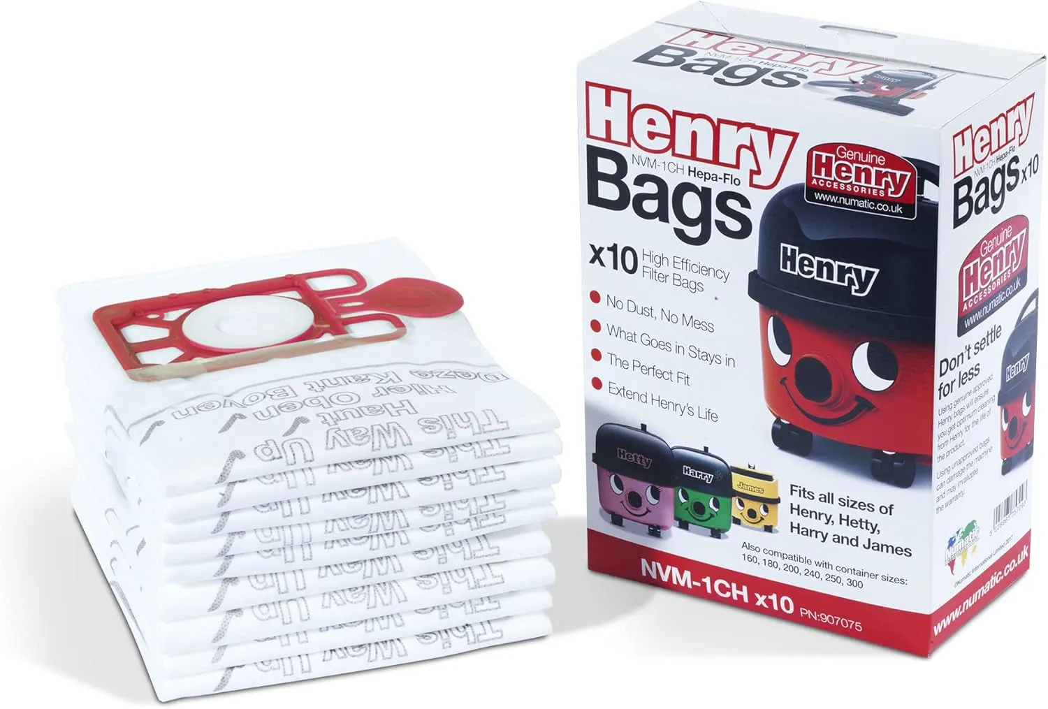 Avern GENUINE ONLY Numatic Henry Hetty NVM-1CH HepaFlo Vacuum Cleaner Dust Bags Pack Of 10-604015 907075