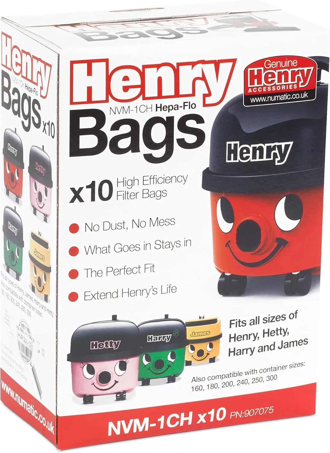 Avern GENUINE ONLY Numatic Henry Hetty NVM-1CH HepaFlo Vacuum Cleaner Dust Bags Pack Of 10-604015 907075