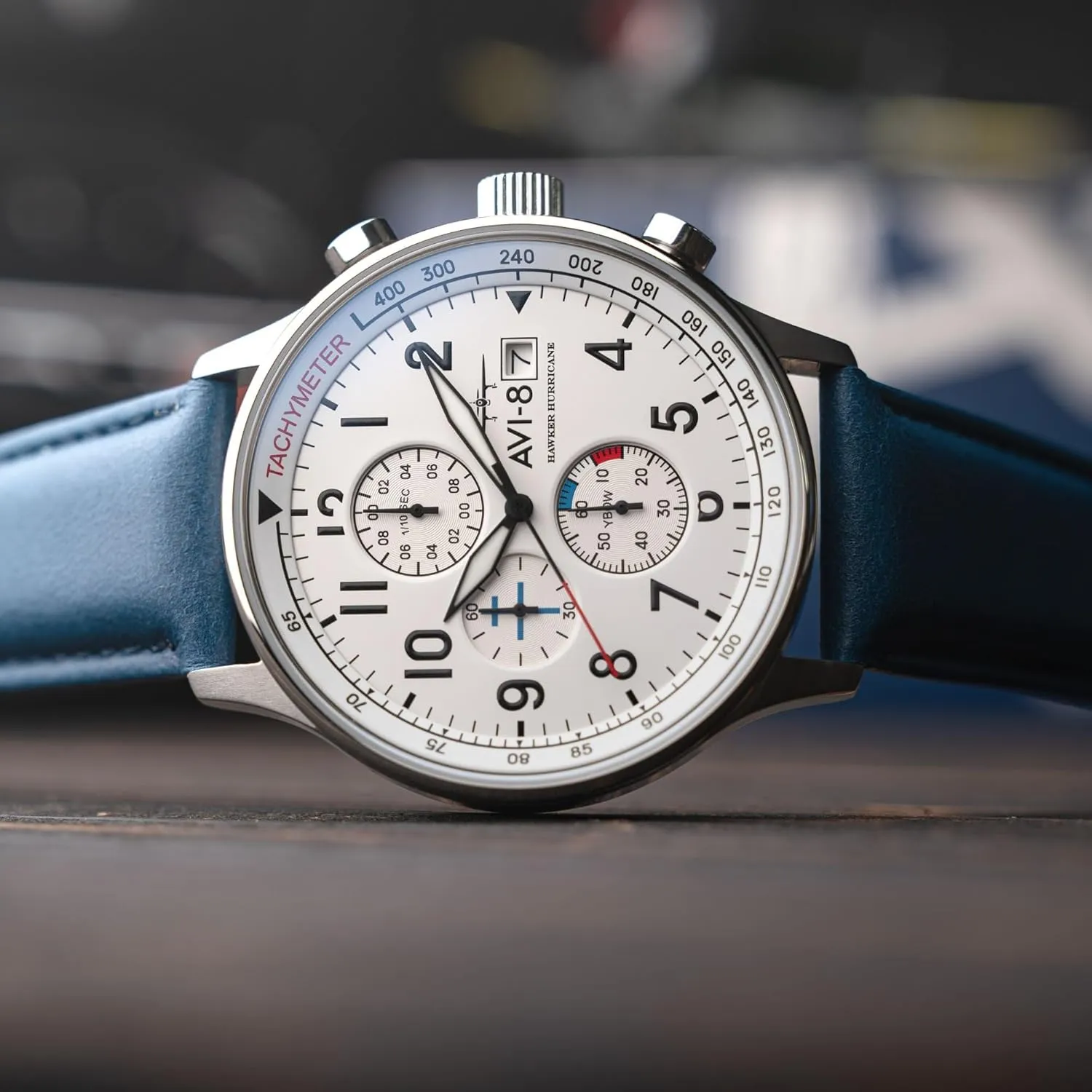 AVI-8 Mens 42mm Hawker Hurricane Classic Chronograph Pilot Japanese Quartz Watch with Leather Strap AV-4011