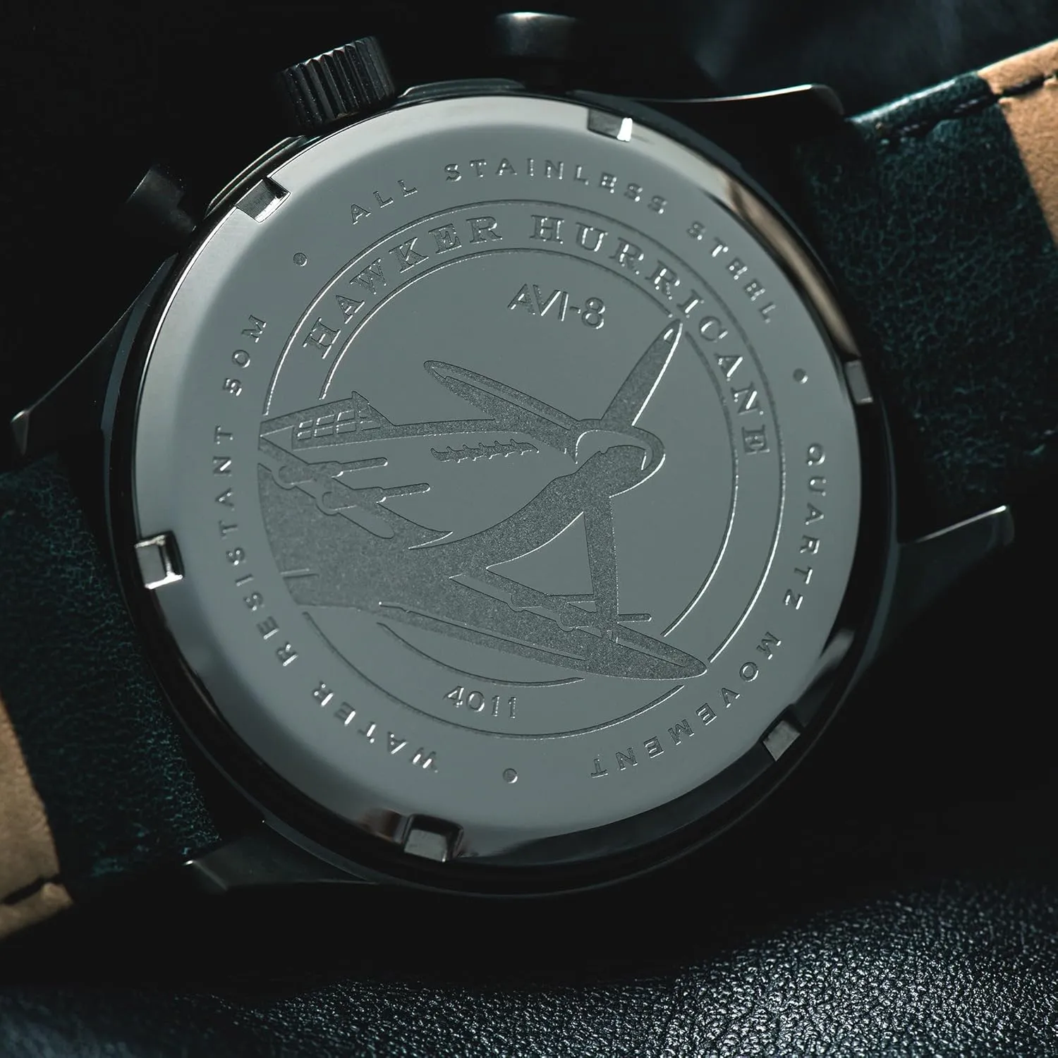 AVI-8 Mens 42mm Hawker Hurricane Classic Chronograph Pilot Japanese Quartz Watch with Leather Strap AV-4011