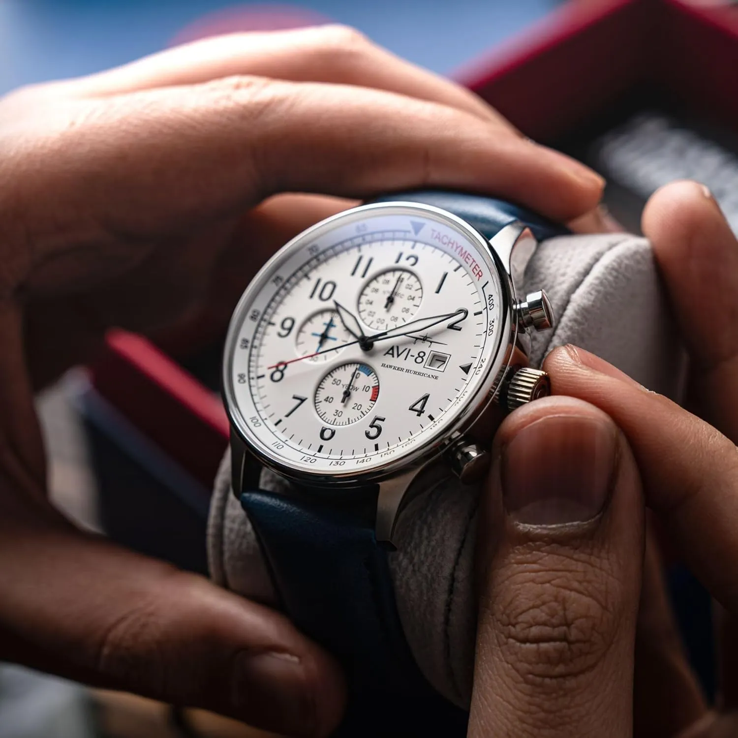 AVI-8 Mens 42mm Hawker Hurricane Classic Chronograph Pilot Japanese Quartz Watch with Leather Strap AV-4011