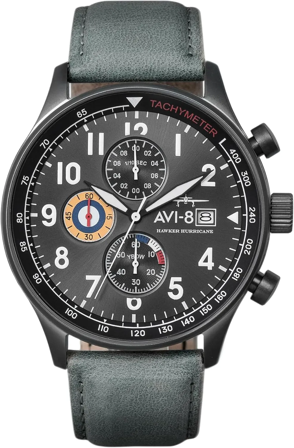 AVI-8 Mens 42mm Hawker Hurricane Classic Chronograph Pilot Japanese Quartz Watch with Leather Strap AV-4011