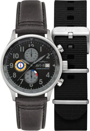 AVI-8 Mens 42mm Hawker Hurricane Classic Chronograph Pilot Japanese Quartz Watch with Leather Strap AV-4011