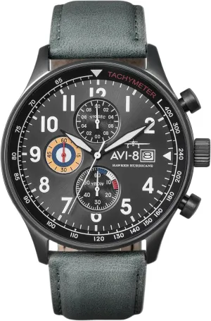 AVI-8 Mens 42mm Hawker Hurricane Classic Chronograph Pilot Japanese Quartz Watch with Leather Strap AV-4011
