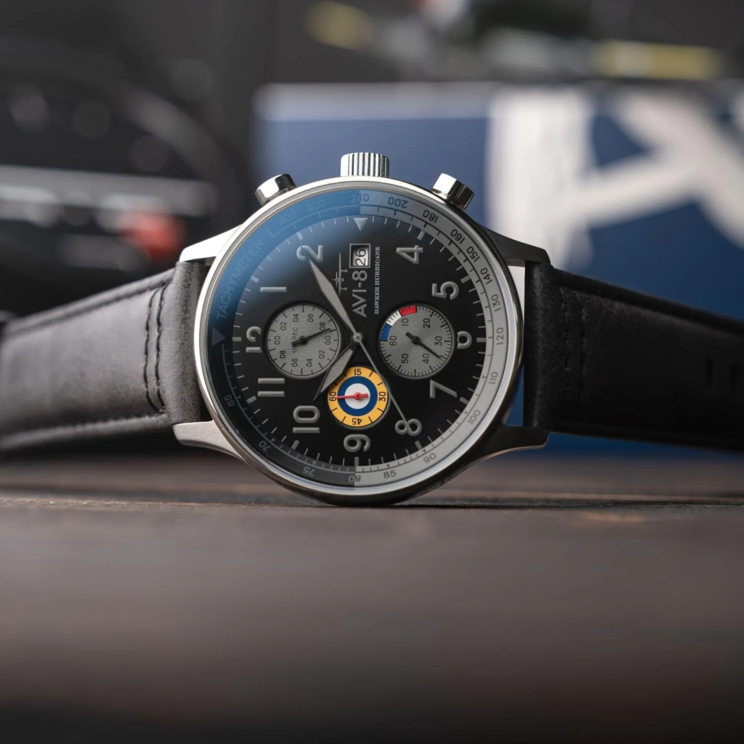 AVI-8 Mens 42mm Hawker Hurricane Classic Chronograph Pilot Japanese Quartz Watch with Leather Strap AV-4011