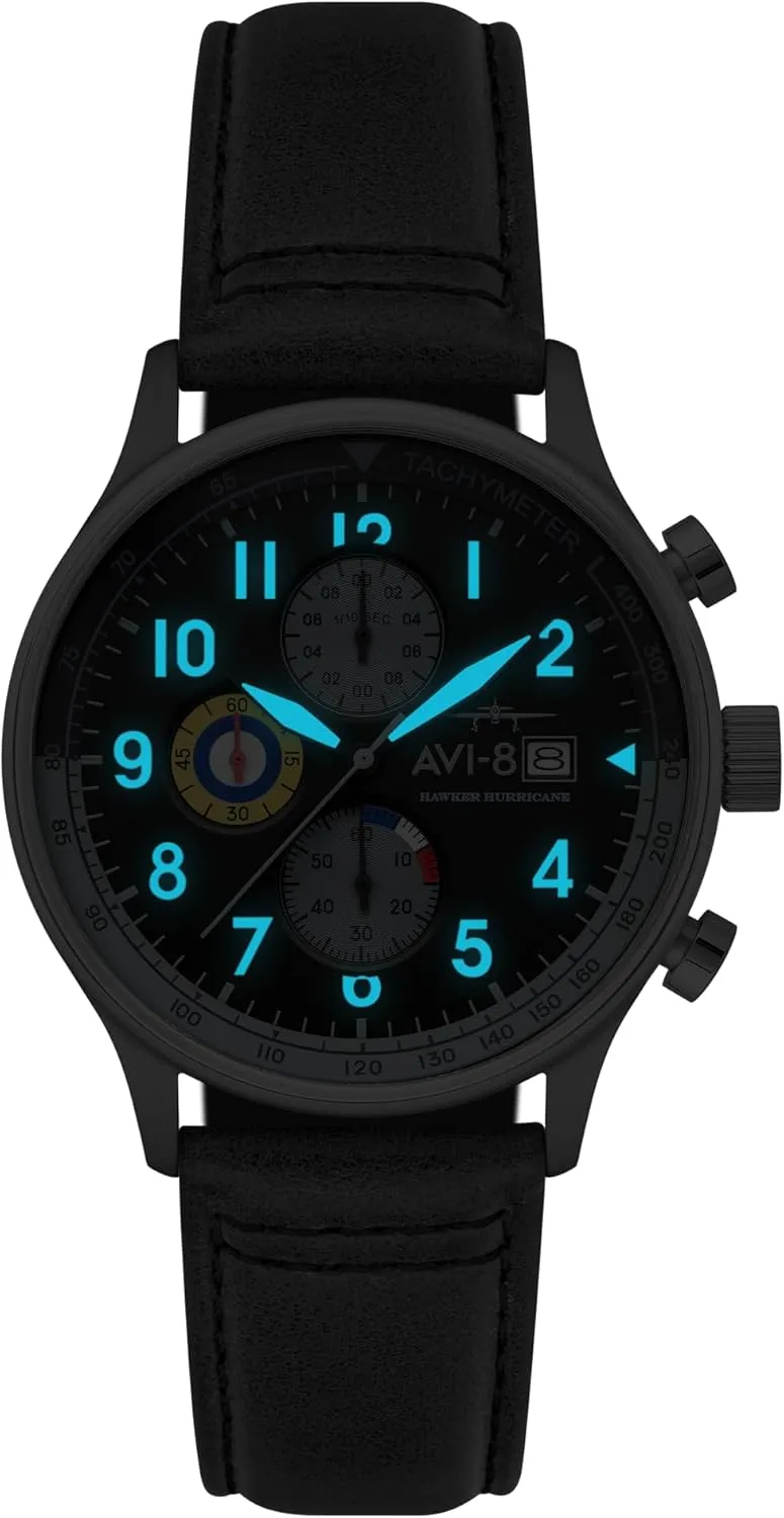 AVI-8 Mens 42mm Hawker Hurricane Classic Chronograph Pilot Japanese Quartz Watch with Leather Strap AV-4011