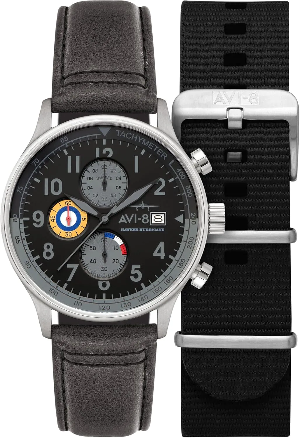 AVI-8 Mens 42mm Hawker Hurricane Classic Chronograph Pilot Japanese Quartz Watch with Leather Strap AV-4011