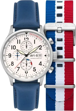 AVI-8 Mens 42mm Hawker Hurricane Classic Chronograph Pilot Japanese Quartz Watch with Leather Strap AV-4011