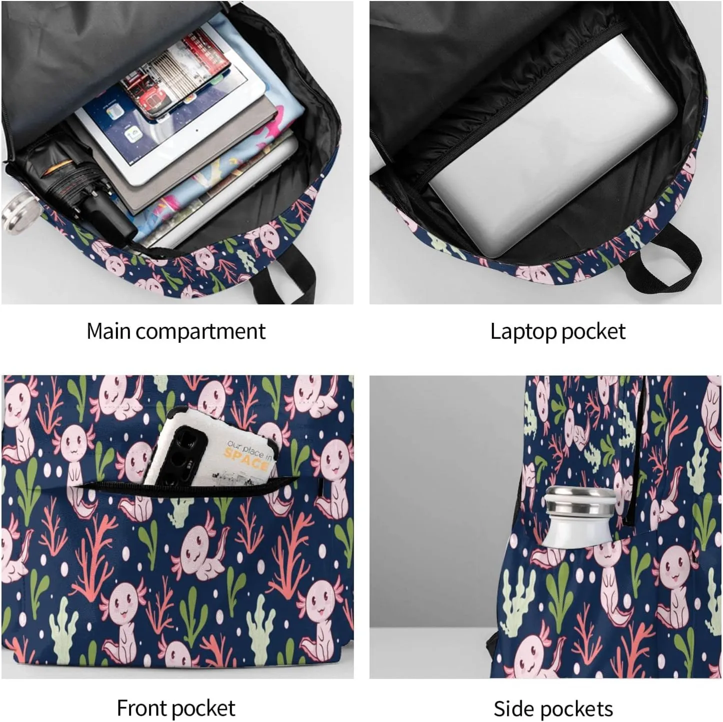Axolotl Backpack Adjustable Strap Shoulder Bag Laptop Backpack Casual Daypack School Bag for Student Boy Girl