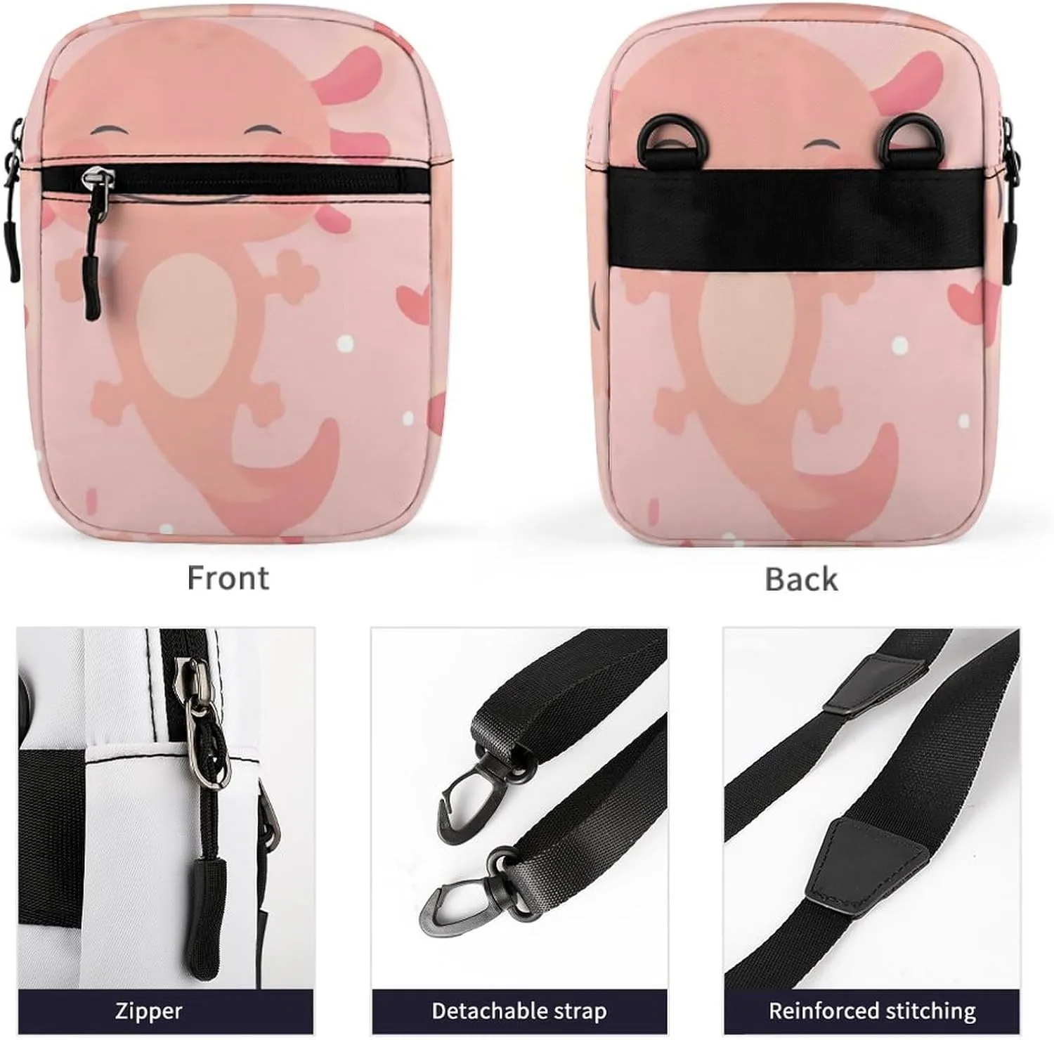 Axolotl Kawaii Detachable Shoulder Strap Small Shoulder Bag Unisex