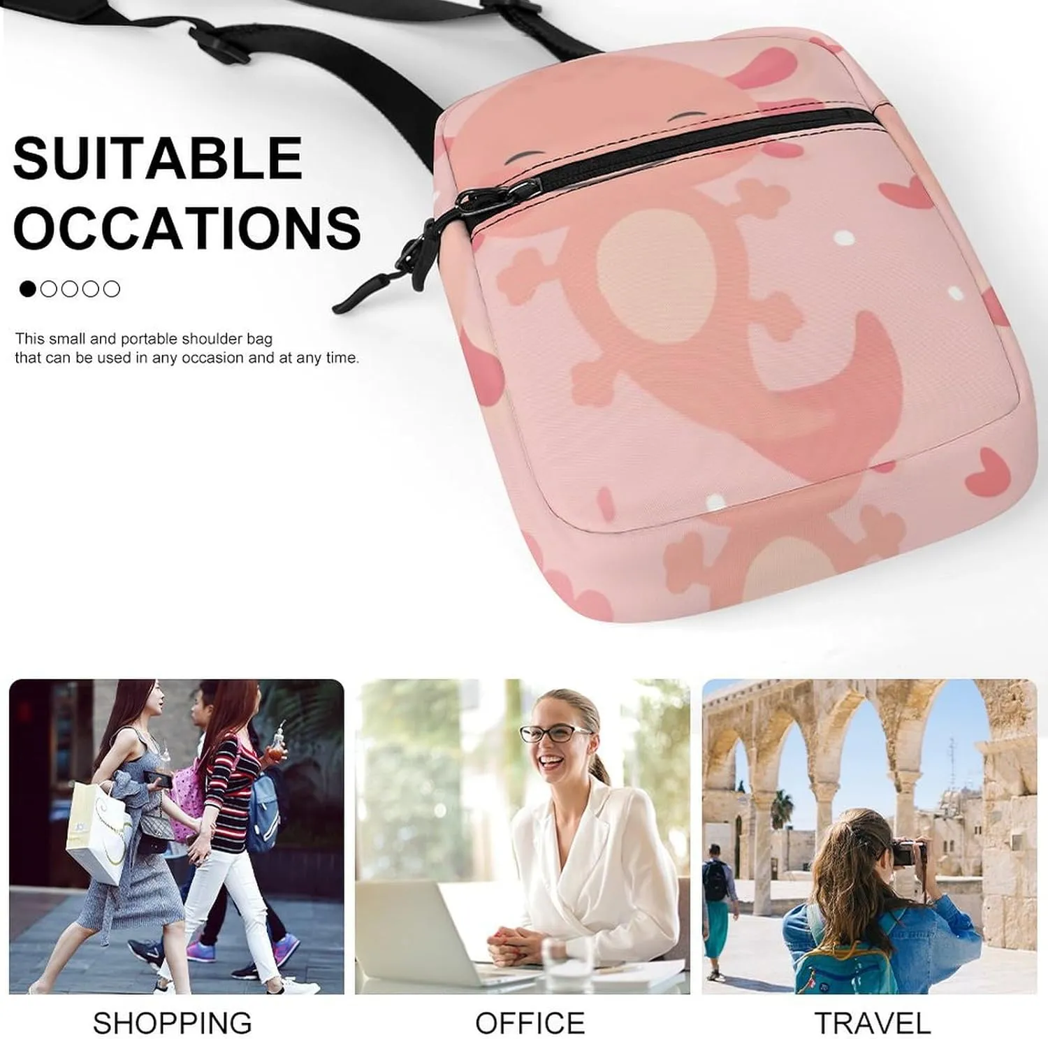 Axolotl Kawaii Detachable Shoulder Strap Small Shoulder Bag Unisex