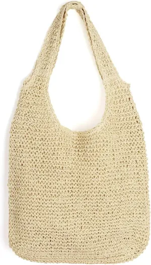 Ayliss Women Straw Woven Summer Beach Bag Tote Shoulder Handmade Weaving Handbag