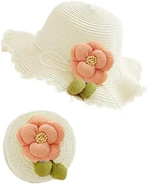 Baby Girls Flower Wide Brim Hat Sun Beach Straw Flower Hats with Cute Shoulder Bag(M1)