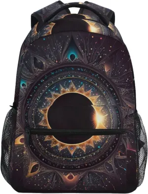 Backpack Abstact Solar Eclipse Night Daypack Shoulder Bag Book Bag Lightweight Back Pack 11.4 ×16 In