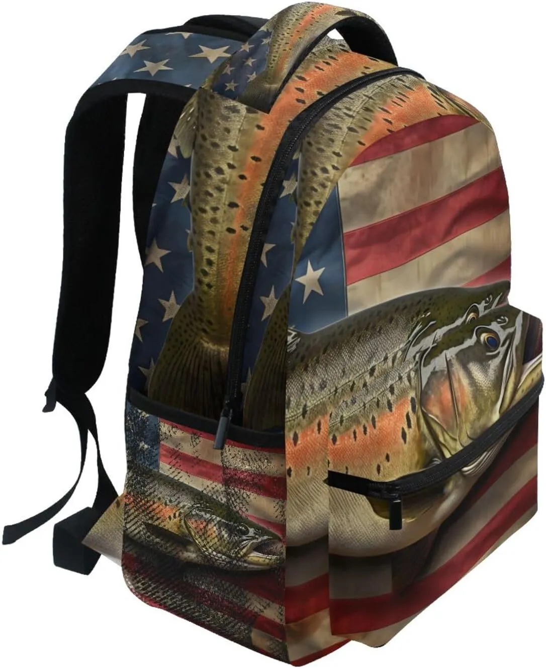 Backpack American Flag Trout Daypack Shoulder Bag Book Bag Lightweight Back Pack 11.4 ×16 In