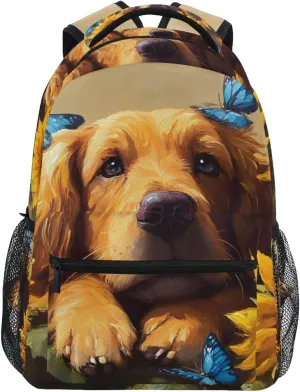 Backpack Bloodhound Dog Sunflower for Women Men Laptop Travel Backpack Book Bag 12” x 16.9”