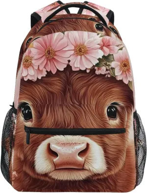 Backpack Cute Cow Garland Daypack Shoulder Bag Book Bag Lightweight Back Pack 11.4 ×16 In