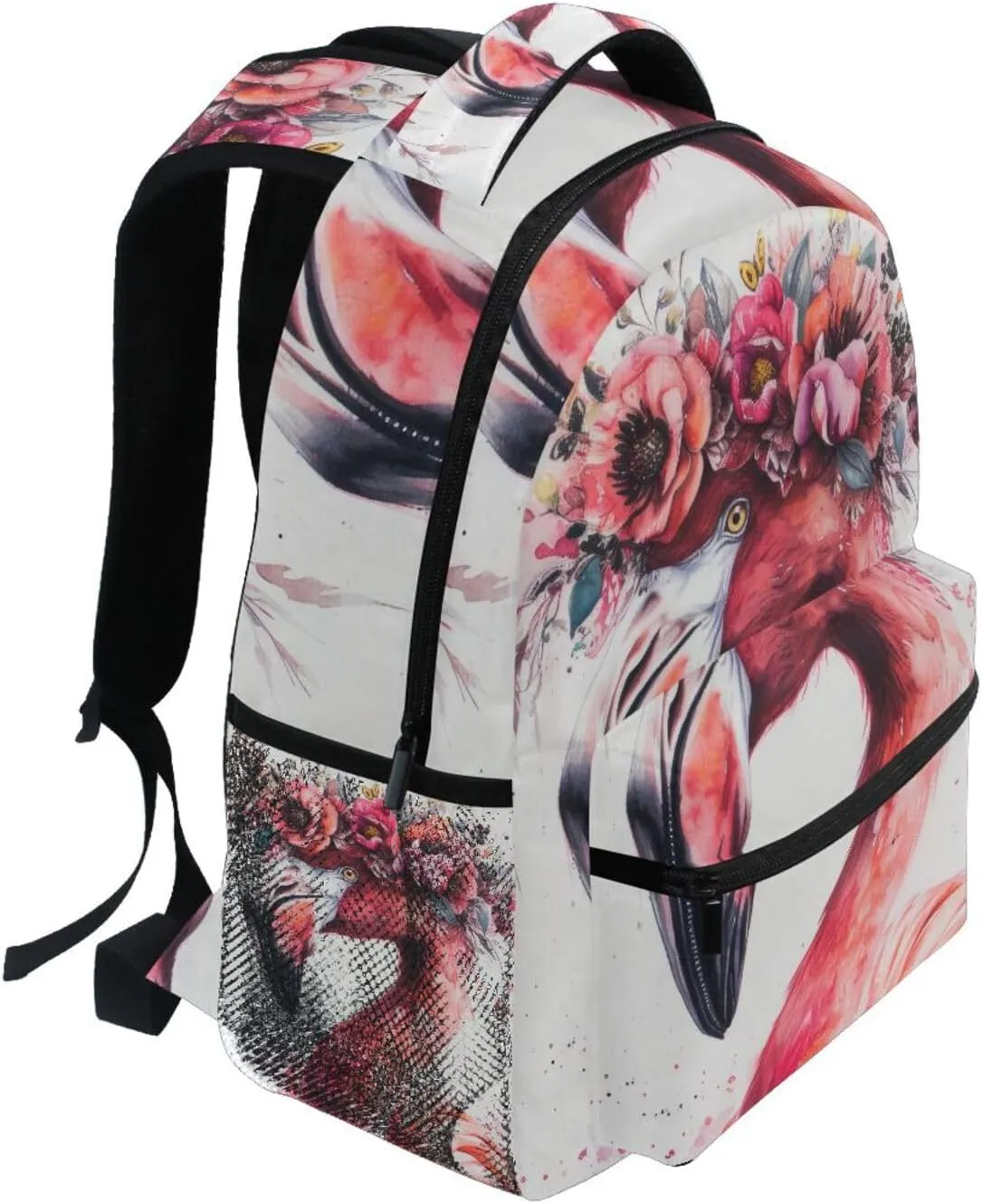 Backpack Garland Colorful Flamingo Daypack Shoulder Bag Book Bag Lightweight Back Pack with Reflective Strip Travel Laptop Daypack 12 ×16.9 In