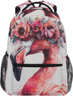 Backpack Garland Colorful Flamingo Daypack Shoulder Bag Book Bag Lightweight Back Pack with Reflective Strip Travel Laptop Daypack 12 ×16.9 In
