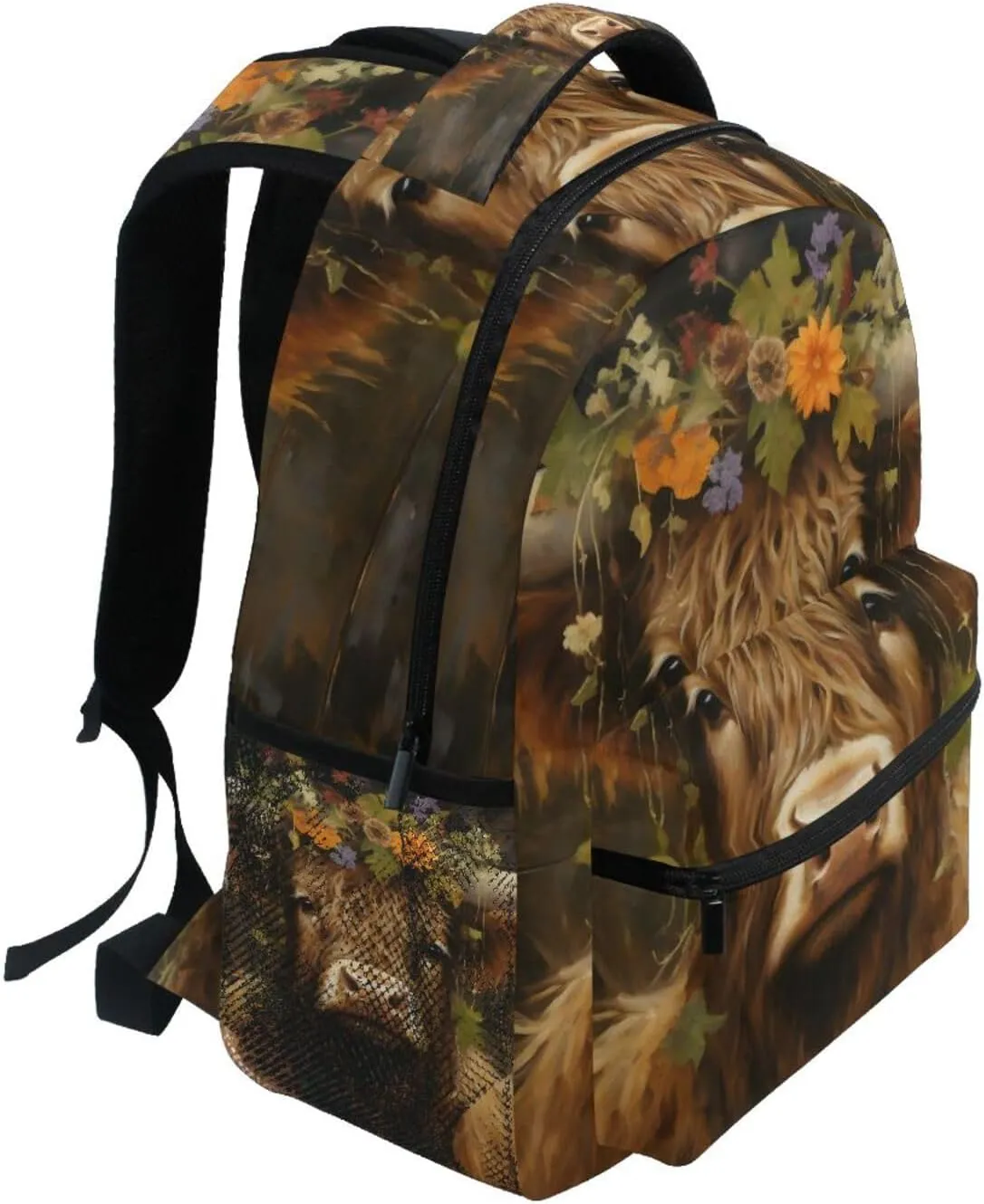 Backpack Highland Cow Garland Wooden Daypack Shoulder Bag Book Bag Lightweight Back Pack 11.4 ×16 In