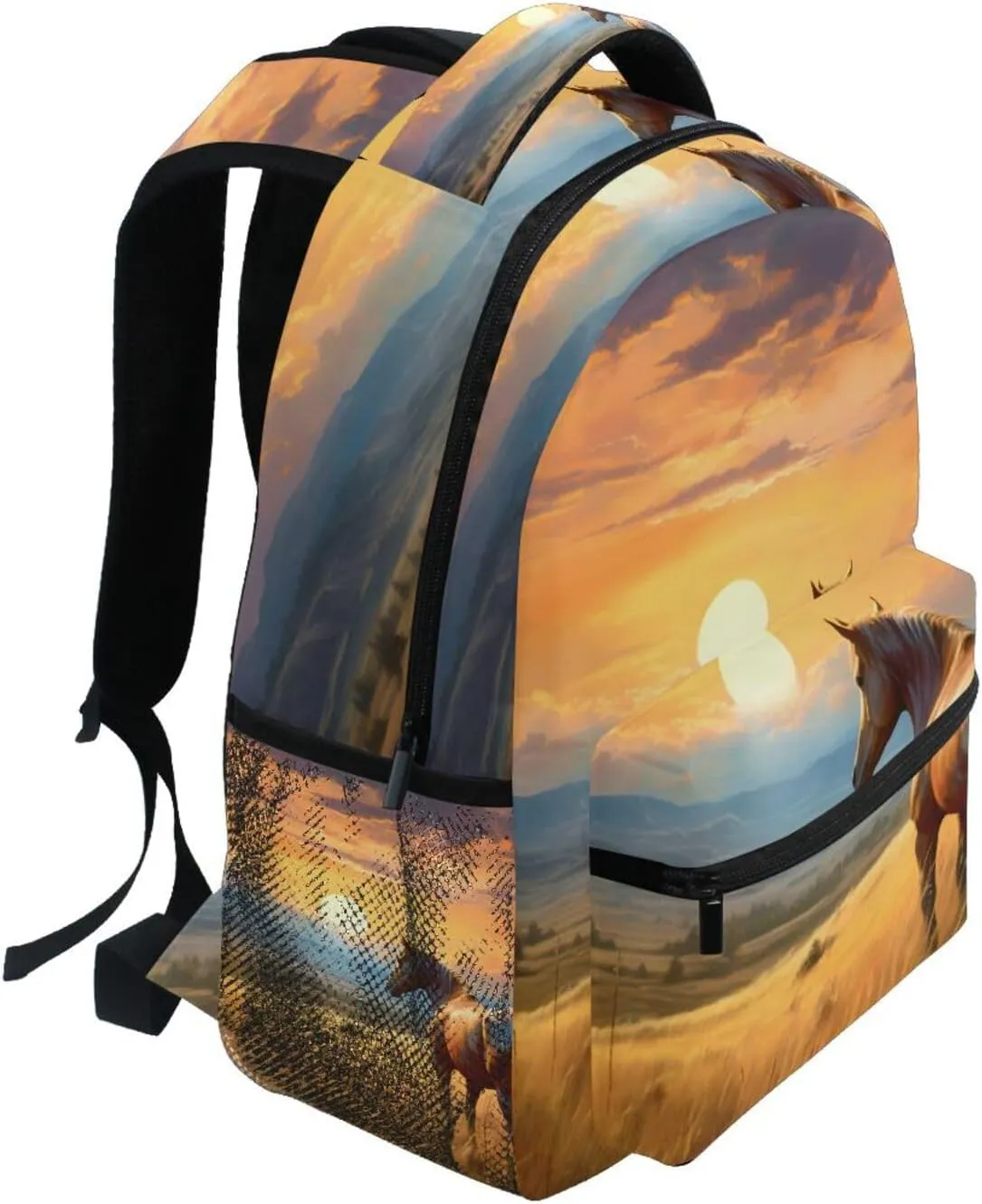 Backpack Landscape Horse Grassland Daypack Shoulder Bag Book Bag Lightweight Back Pack 11.4 ×16 In