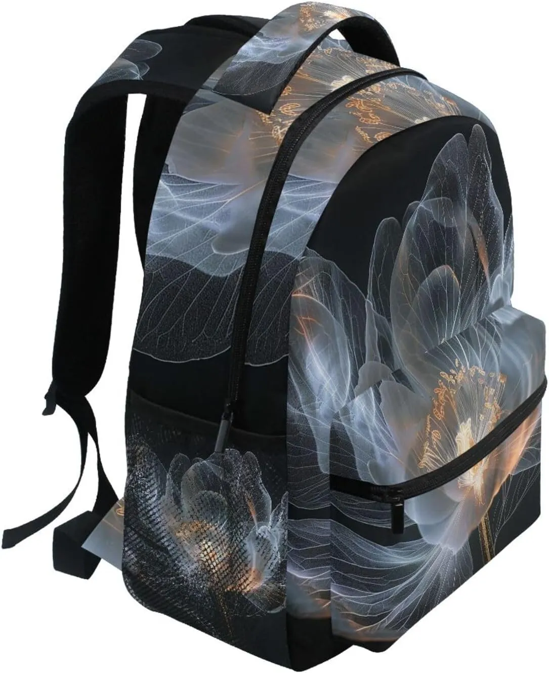 Backpack Perspective Black White Floral Daypack Shoulder Bag Book Bag Lightweight Back Pack 11.4 ×16 In