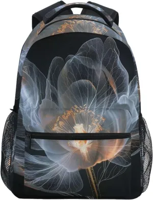 Backpack Perspective Black White Floral Daypack Shoulder Bag Book Bag Lightweight Back Pack 11.4 ×16 In