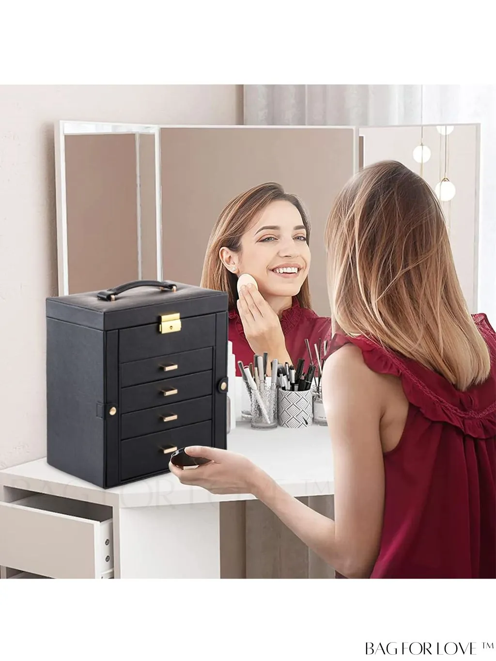 BagForLove - 5-Layer European Style Jewelry Storage Case with Mirror - Ideal for Womens Accessories - Black