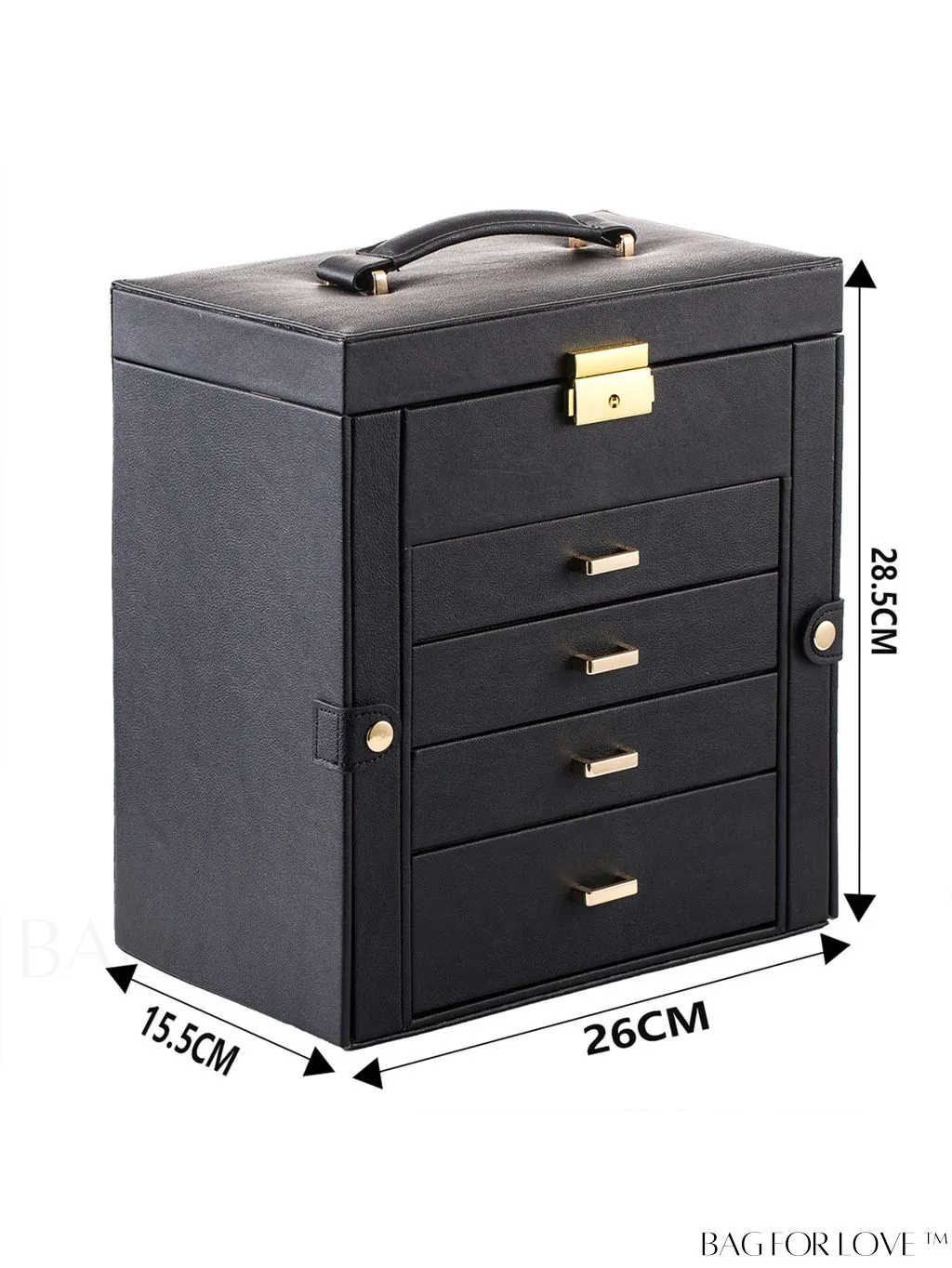 BagForLove - 5-Layer European Style Jewelry Storage Case with Mirror - Ideal for Womens Accessories - Black