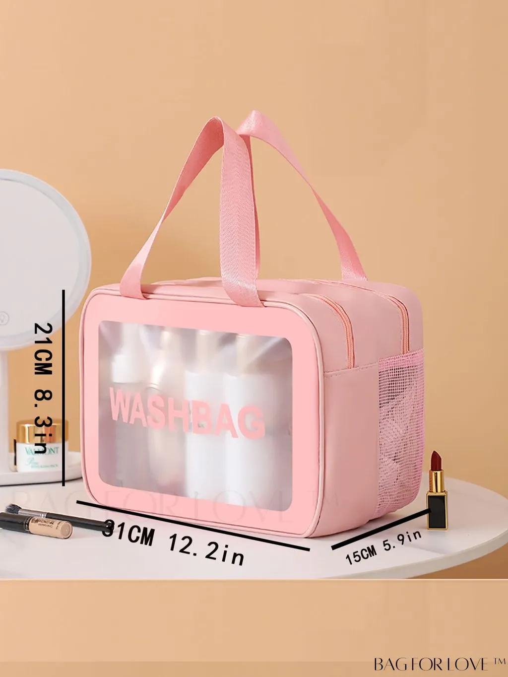 BagForLove - Double Layer PU Toiletry Bag with Stylish Letter Graphic Design
