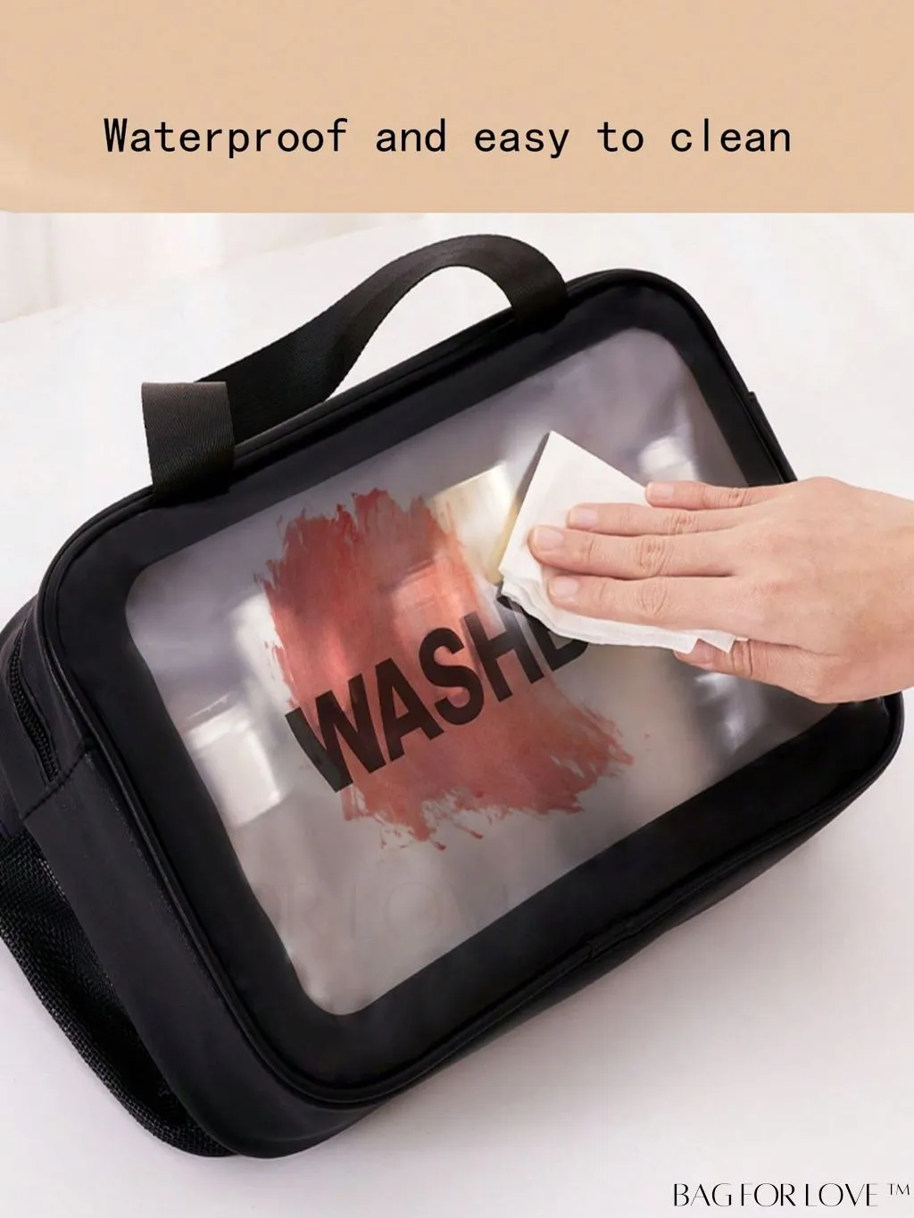 BagForLove - Double Layer PU Toiletry Bag with Stylish Letter Graphic Design