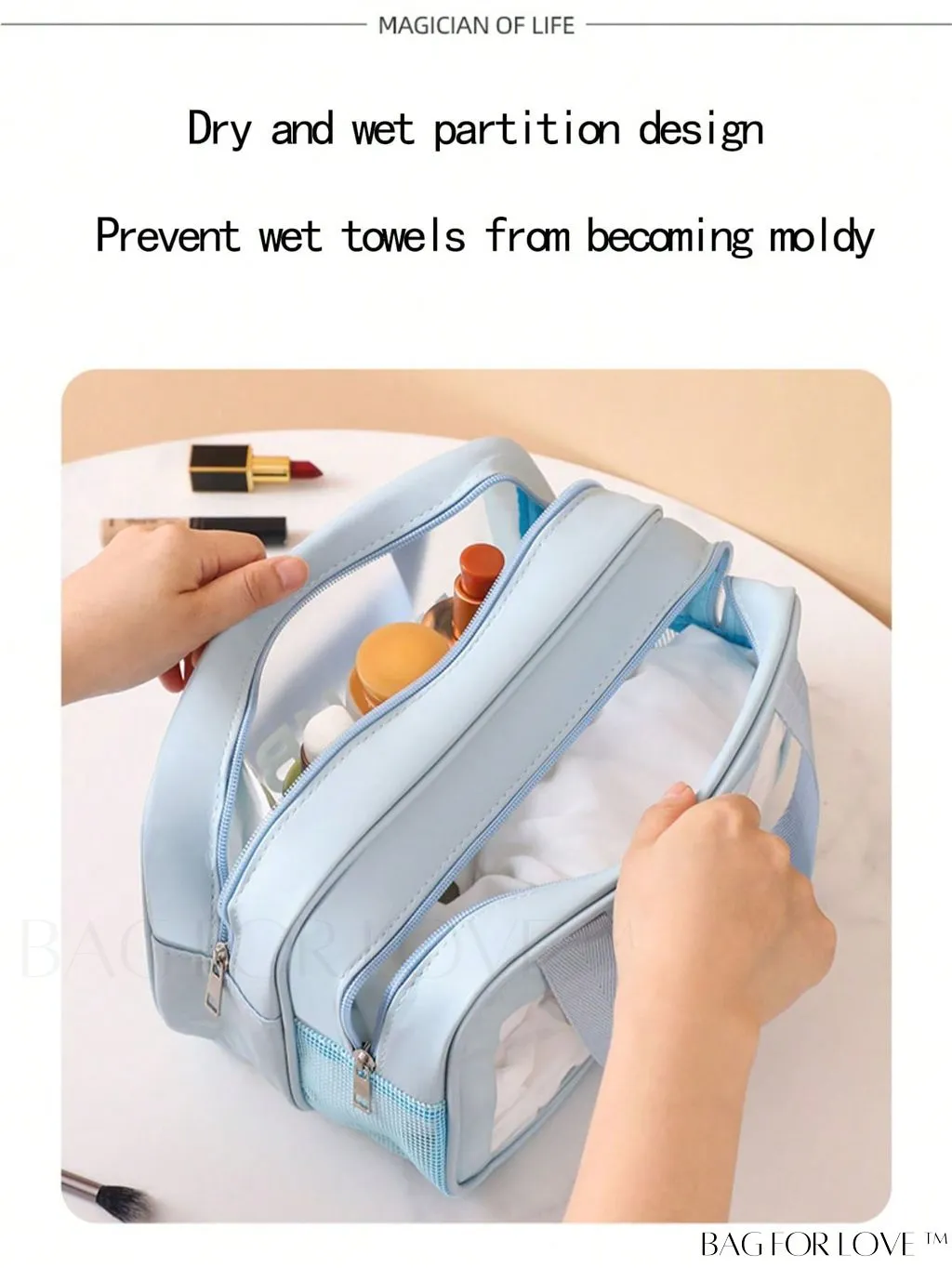 BagForLove - Double Layer PU Toiletry Bag with Stylish Letter Graphic Design