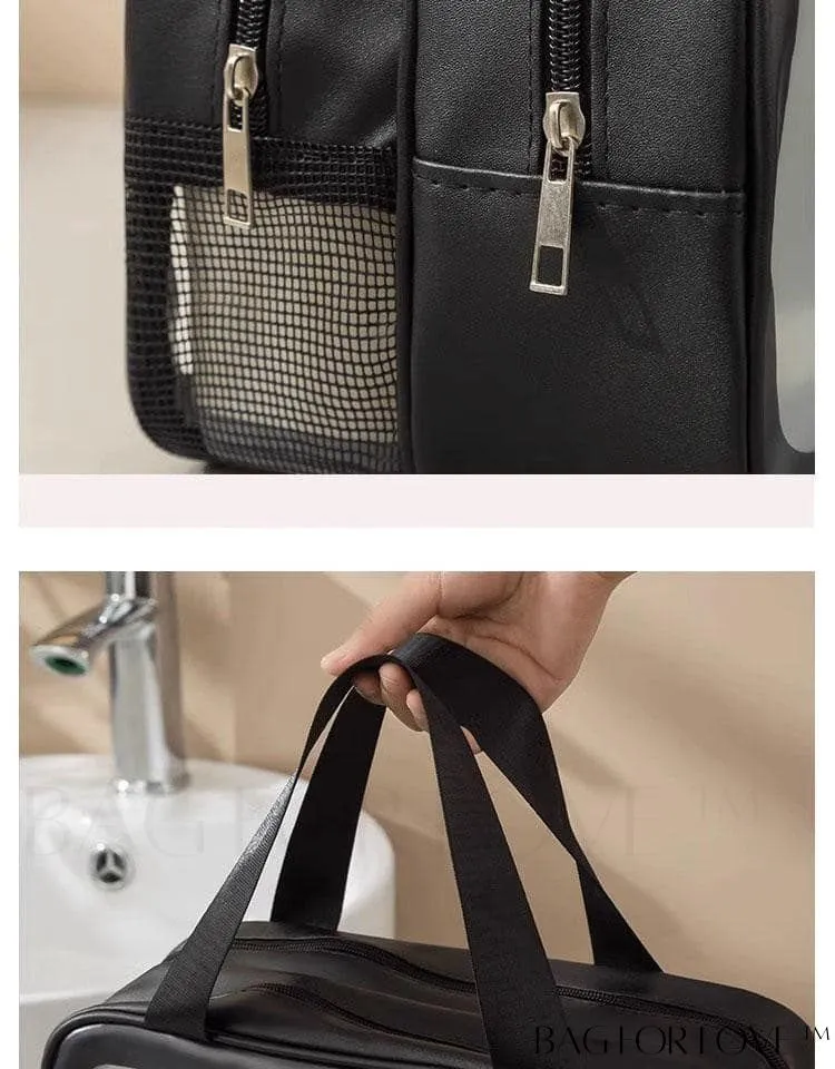 BagForLove - Double Layer PU Toiletry Bag with Stylish Letter Graphic Design