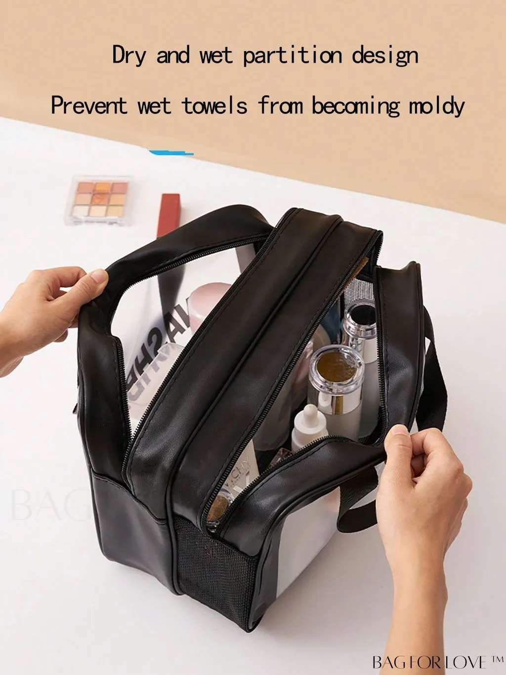 BagForLove - Double Layer PU Toiletry Bag with Stylish Letter Graphic Design