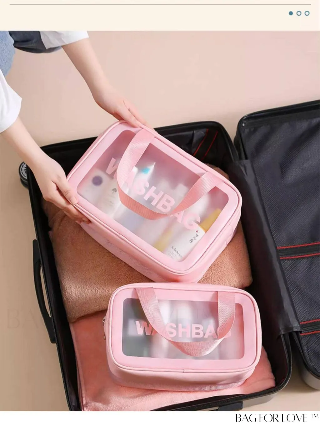 BagForLove - Double Layer PU Toiletry Bag with Stylish Letter Graphic Design