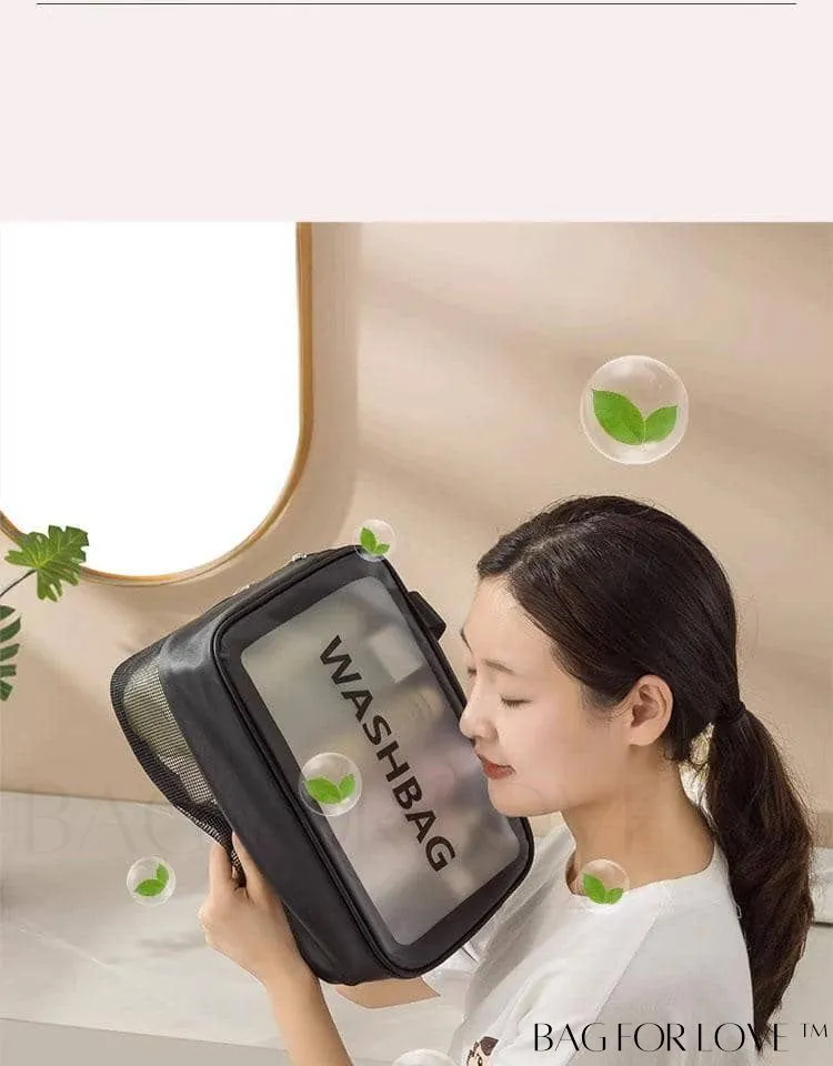 BagForLove - Double Layer PU Toiletry Bag with Stylish Letter Graphic Design