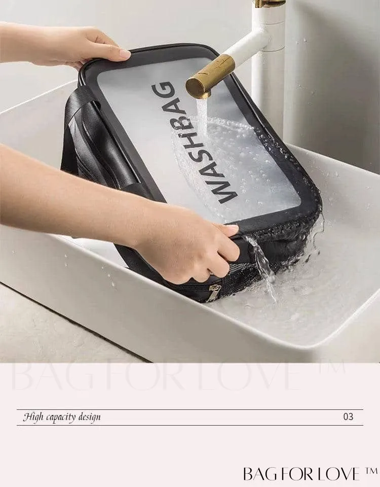 BagForLove - Double Layer PU Toiletry Bag with Stylish Letter Graphic Design