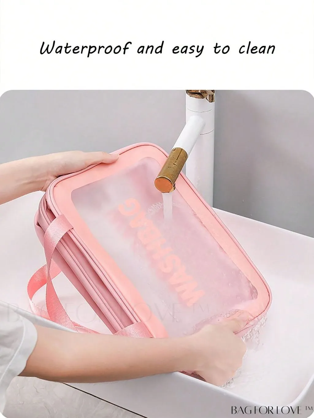 BagForLove - Double Layer PU Toiletry Bag with Stylish Letter Graphic Design