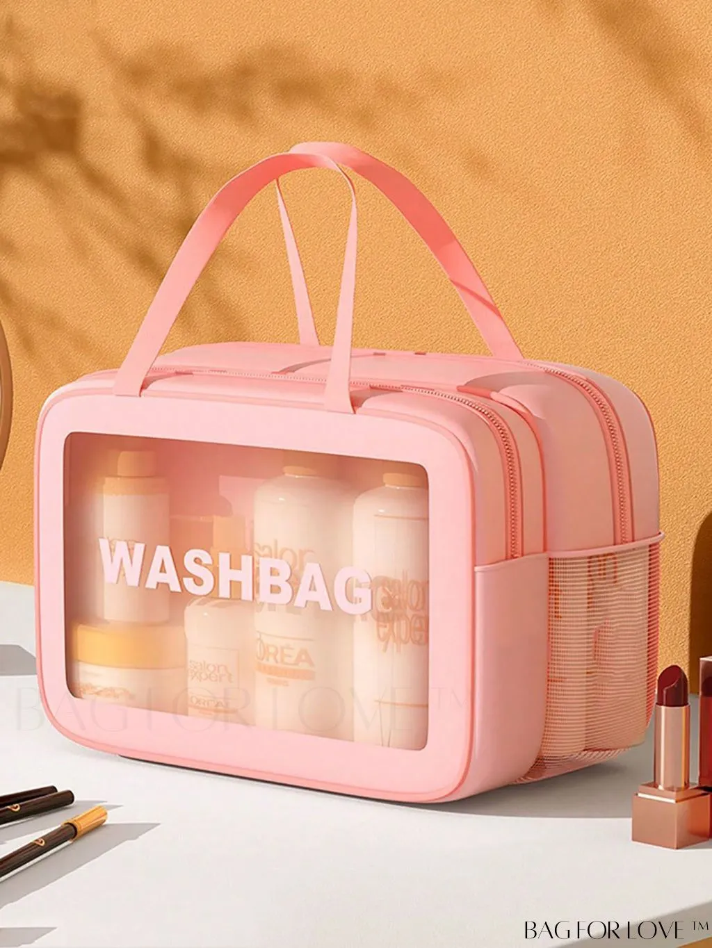 BagForLove - Double Layer PU Toiletry Bag with Stylish Letter Graphic Design