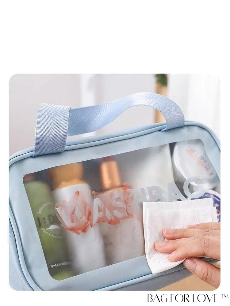 BagForLove - Double Layer PU Toiletry Bag with Stylish Letter Graphic Design