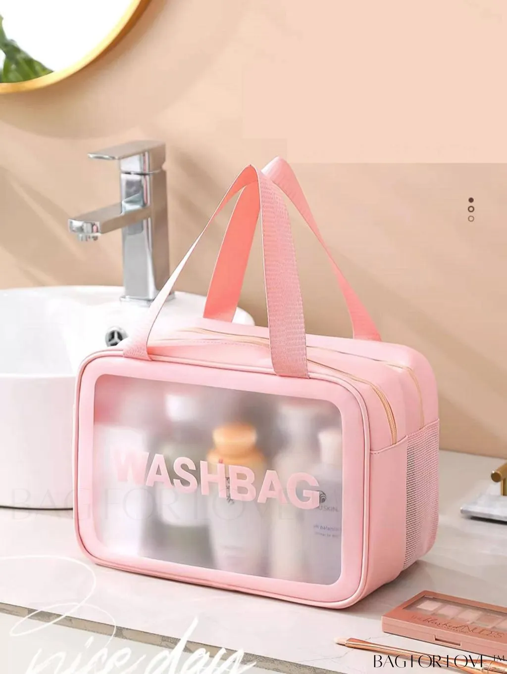 BagForLove - Double Layer PU Toiletry Bag with Stylish Letter Graphic Design
