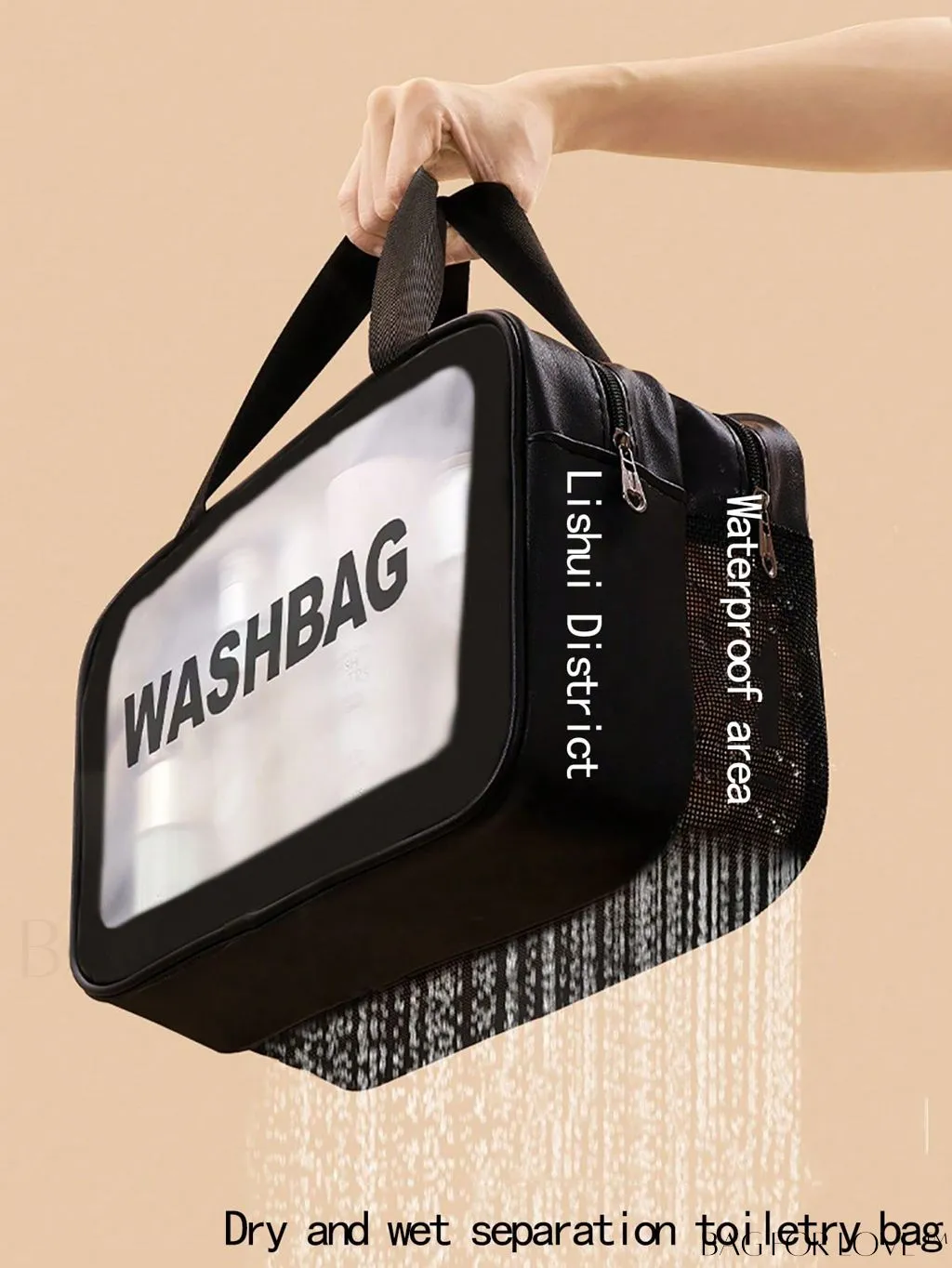 BagForLove - Double Layer PU Toiletry Bag with Stylish Letter Graphic Design