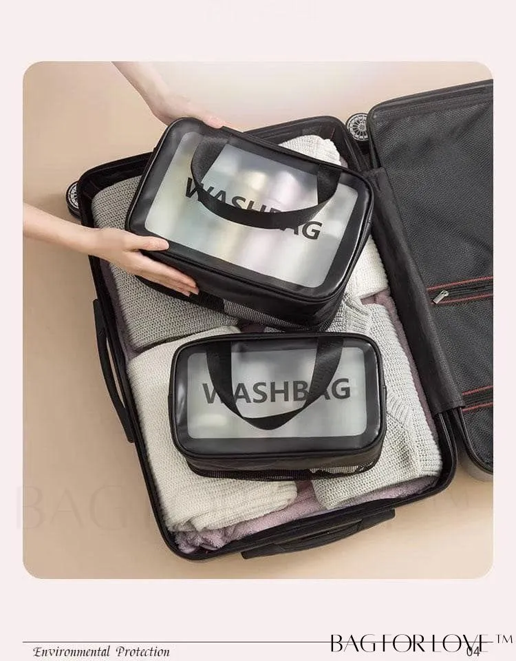 BagForLove - Double Layer PU Toiletry Bag with Stylish Letter Graphic Design