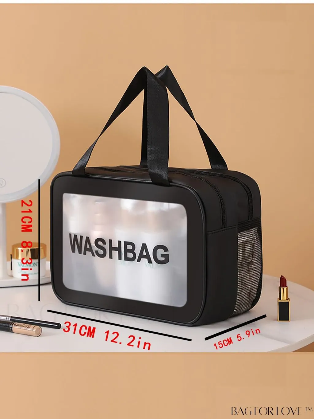 BagForLove - Double Layer PU Toiletry Bag with Stylish Letter Graphic Design